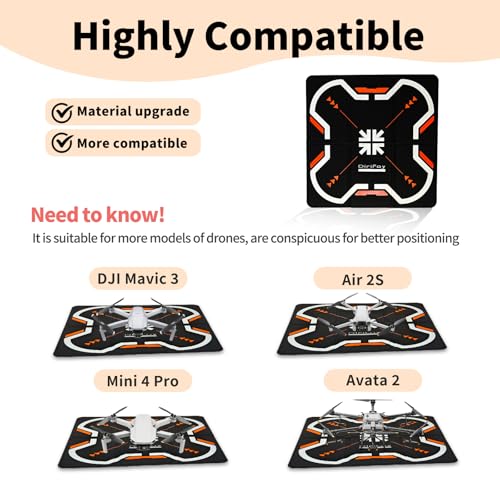 Drone Landing Pad 17" Foldable | High Visibility Weighted Non-Slip Waterproof Double Sided Drone Pad with Portable Design for DJI Mini Air and Mavic FPV