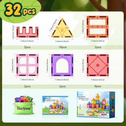 Soyee Magnetic Tiles Toddler Toys Magnetic Building Blocks for Kids Ages 3-12 STEM Educational Toys for Girls & Boys Sensory Toys for Kids with Autism Classroom Must Haves
