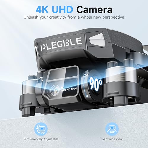 PLEGBLE Drones with Camera for Adults 4K, Beginner FPV Drone, 3 Batteries | Brushless Motor, Under 249g, 45 Mins Flight Time, Foldable Design, One-Key Start, Toys Gifts for Kids