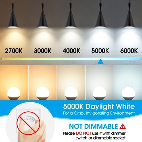 MAXvolador E12 LED 60W Equivalent Daylight White 5000K Ceiling Fan Bulbs, 600LM CRI 85+ Small Base Candelabra Bulbs, 6W Non-Dimmable, Pack of 6