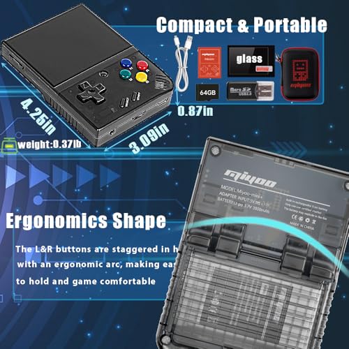 Gift for Men Women, Miyoo Mini Plus with Portable Case Retro Emulator Handheld Game Console with WiFi & RTC, Christmas Stocking Stuffers for Men, Mens Gifts for Dad,Husband, Gray