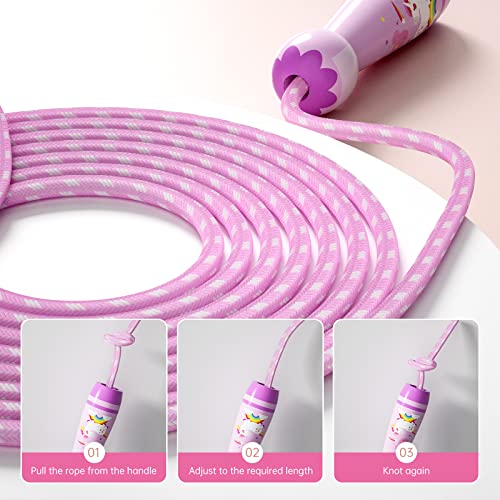 Jump Rope for Kids-Adjustable Cotton Braided Skipping Rope with Wooden Handle for Toddler Fitness Workout Exercise Outdoor Activity