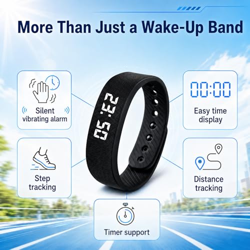 Vibrating Alarm Wristband Clock for Heavy Sleepers Wake Band Wrist Watch Silent Vibration Bracelet Loud Adults Strike Deaf People Despertar with that Won't Partner Extremely Deep (Black)