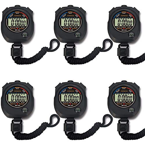 Pgzsy 6 Pack Multifunctional Digital Sports Stopwatch, Large Screen with Date Time Alarm, Daily Waterproof Shockproof Drop-Proof Sports Timer