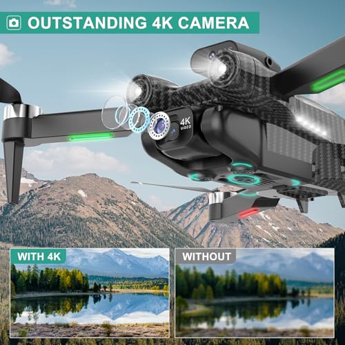 MSMV 4K Camera Drone for Adults Kids, Wireless RC Toys, Small Drone with Emergency Stop, One Button Return, Stable Altitude Hold, APP Control, 360° Flips, 2 Batteries & Carrying Case, Charcoal Black