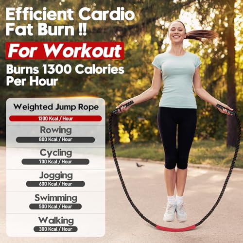 Weighted Jump Rope for Men and Women, 3lb 4lb 5lb Adult Heavy Skipping Rope, Jumprope for Fitness,Workout Equipment, Fitness Equipment for Home Gym Exercise,Improve Strength and Building Muscle