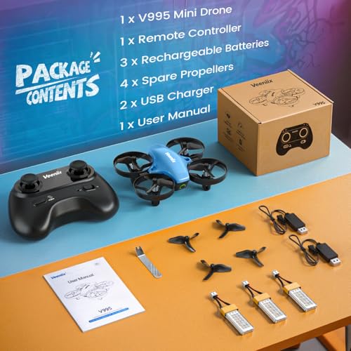 Veeniix V995 Mini Drones for Kids and Beginners,Indoor RC Quadcopter,Small Helicopter Plane with 3D Flips,360° Rotation,Circle Fly,Auto Hover,Headless Mode and 3 Batteries,Gift for Boys and Girls