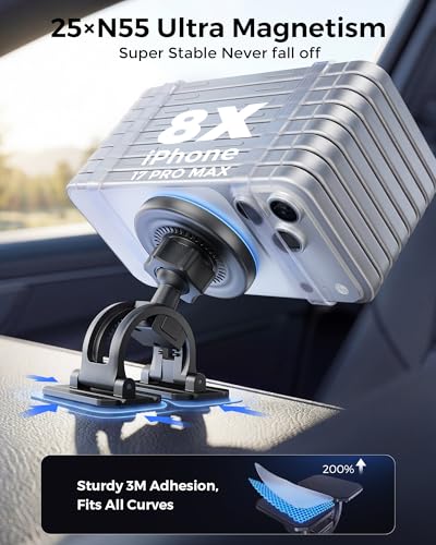 2-in-1 15W Magsafe Car Mount Charger, Magnetic Wireless Car Charger, 360° Dashboard & Air Vent Phone Mount, Phone Holders for Your Car, Car Accessories for Men Women for iPhone 17-12