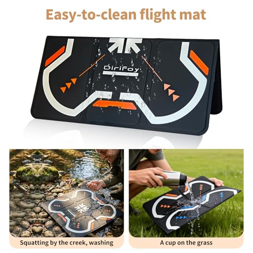 Drone Landing Pad 17" Foldable | High Visibility Weighted Non-Slip Waterproof Double Sided Drone Pad with Portable Design for DJI Mini Air and Mavic FPV