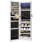 SONGMICS 6 LEDs Mirror Jewelry Cabinet, 47.2-Inch Tall Lockable Wall or Door Mounted Jewelry Armoire Organizer with Mirror, 2 Drawers, 3.9 x 14.6 x 47.2 Inches, White UJJC93W