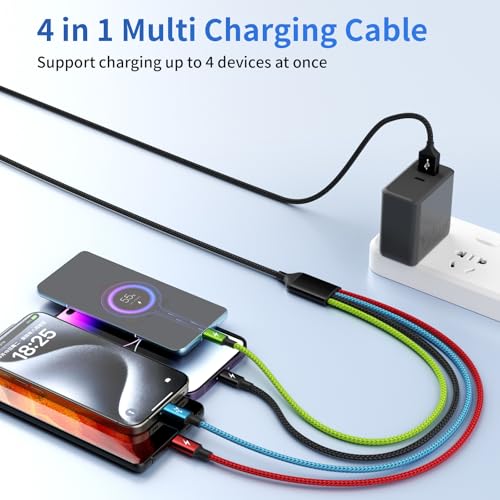 Cruise Essentials 2026 4 in 1 Multi Charging Cable [2Pack 5FT], Tangle Free USB C Car Charger Cable, Nylon Braided Charging Cords for Multiple Devices, Travel Essentials Car Accessories