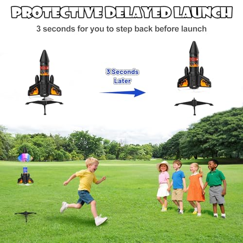 Rocket Launcher for Kids, 200 ft Self Launching Motorized Rocket Toy with LED and Safety Parachute Land, Outdoor Toys Cool Birthday for Boys Ages 8-12 (Orange)