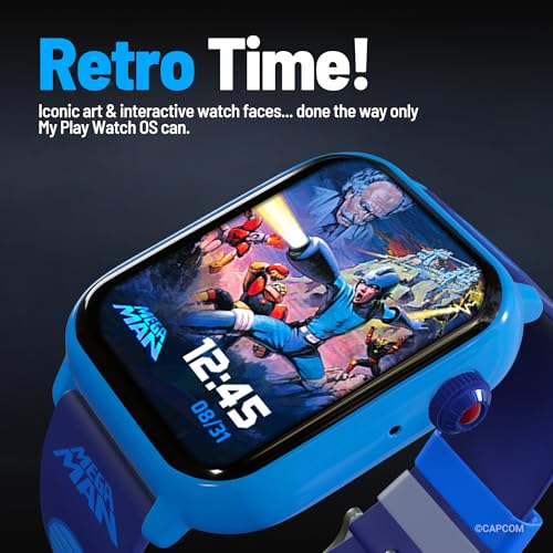 Mega Man Digital Gaming Smartwatch – Built from Mega Man™ 2, Classic & Arcade Modes, Non-Connected, Step Counter, Heart and Calories Tracking, Includes 2 Bands | Mini-Games Included, Camera Feature, Voice Recorder, Kids Wearable, Customizable Watch Faces