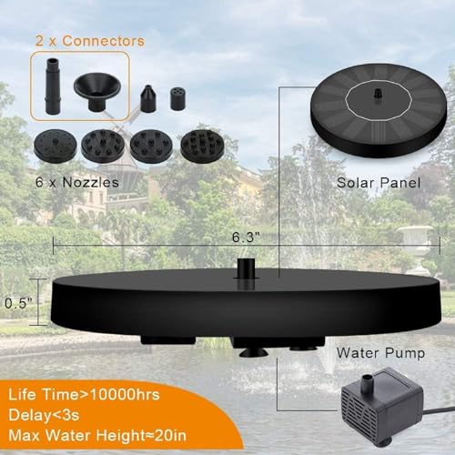 Joyday Solar Fountain, Bird Bath Fountain Pump with 8 Nozzles, Floating Solar Powered Water, Outdoor Freestanding DIY Submersible for Pond Pool Patio Garden Fish Tank, Aquarium Decor