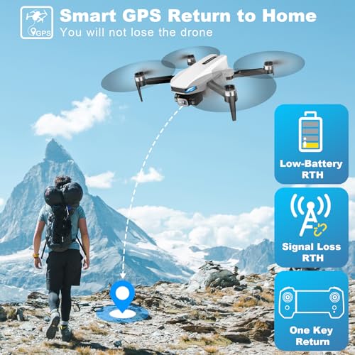 GPS Drone with Camera for Adults, 2K HD GPS Drones with Auto Return, Follow Me, Circle Fly, Waypoint Fly, Optical Flow, Brushless Motor, Foldable 5G Transmission FPV Quadcopter