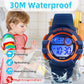DTKID Digital Kids Watch 30 M Waterproof, 7 Color Lights Time Teaching Watch Easy to Read for Girls Boys 5-16