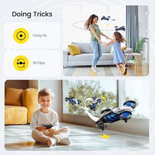 Holy Stone HS210T Drones for Kids, 2 IN1 MINI Indoor Drone with Land & Fly Mode, Four Posture Deformations RC Quadcopter with 3D Flip, Auto Hovering, Easter day& Birthday Toy Gift for Boys and Girls