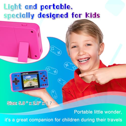 Handheld Game for Kids ，Built-in 220 32-bit Video Games, 3.0” IPS Screen, Rechargeable Portable Game , Travel Mini Arcade Electronic Toys Gift for Boys and Girls (Pink+Blue)