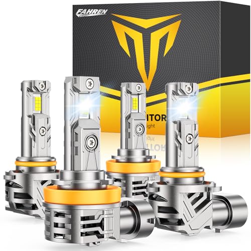 FAHREN H11 9005 Light Bulbs Combo, 110000LM 11X Super Bright H9 H8 HB3 Off-Road Use or Fog Light Bulbs, 6500k White Non-Polarity Plug and Play, Pack of 4
