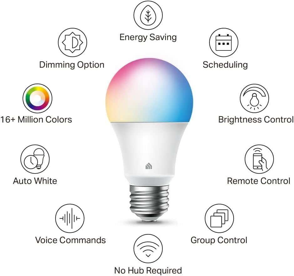 Kasa Smart Light Bulbs, Full Color Changing Dimmable Smart WiFi Bulbs Compatible with Alexa and Google Home, A19, 60 W 800 Lumens,2.4Ghz only, No Hub Required, 2-Pack (KL125P2), Multicolor