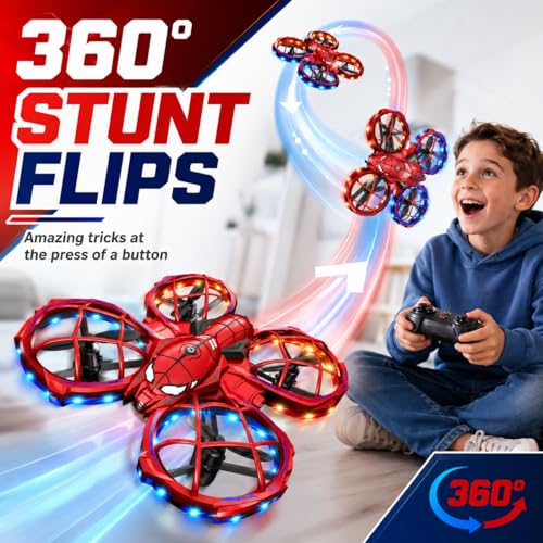 Spider Mini Drone for Kids, RC drone with LED Lights, Indoor & Outdoor Flying Toy for 8-12 Years Old Boys, 3 Speeds Mode, 360° Flips, Auto Hovering, Headless Mode, Easter Birthday Gifts for kids