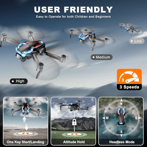 Drone with Camera for Adults, 2K HD FPV Drones with Upgrade Altitude Hold, One-Key Take Off/Landing, Speed Adjustment, Headless Mode, 2 Batteries, Toys Gifts for Teen Boys Girls, Beginner