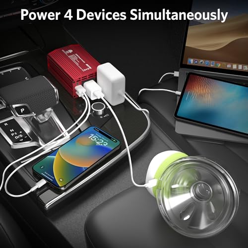 BESTEK 300W Power Inverter with 65W USB-C QC3.0 Ports - 12V DC to 110V AC Car Converter Charger for Vehicles - 11V-17V Aluminum Housing Car Plug in Cigarette Lighter Adapter Outlet for Laptop