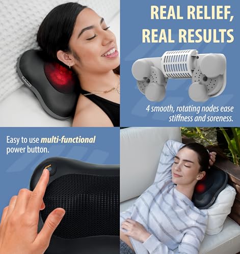 Zyllion Shiatsu Back & Neck Massager with Heat – 3D Electric Kneading Massage Pillow for Full Body Relaxation (Black, ZMA-13)