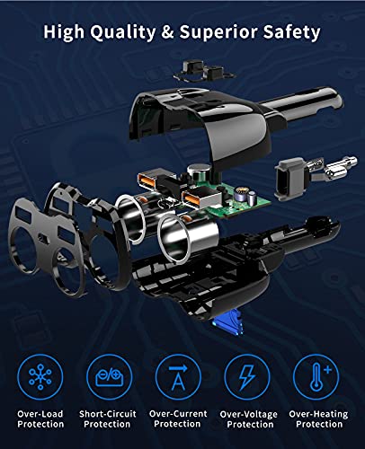 [2026 Upgraded] Cigarette Lighter Splitter, SUPERONE 180W 2-Socket Cigarette Lighter Adapter with Dual QC3.0 and 20W PD USB C Car Charger Splitter for GPS/Dash Cam/Laptop/iPad/iPhone 17/16/15/14/13/12