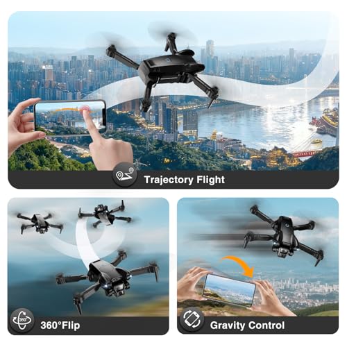 Drone with Camera 1080P HD,Mini Drone for Beginners Kids Adults,Foldable RC Quadcopter with Stable Hover,Trajectory Flight,One Key Take Off/Land,2 Batteries,Toys for Boys and Girls (Black)