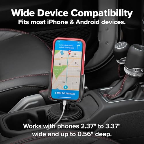 WeatherTech CupFone, Universal Cup Holder Phone Mount for Cars – Adjustable & Secure Fit with Open Access for Charging – Compatible with iPhone, Android - Plastic Knobs, Black