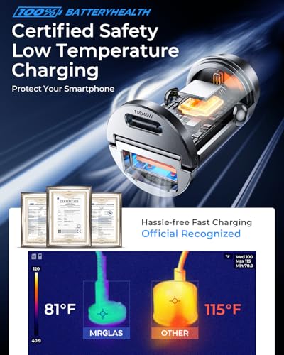 MRGLAS 90W USB C Car Charger Fast Charging,[Invisible Design] All Metal Car Charger USB C PD45W+QC3.0 Dual Port Cigarette Lighter RV Power Adapter for iPhone 17 16 Pro Max 15 Samsung S26 S25 Ultra