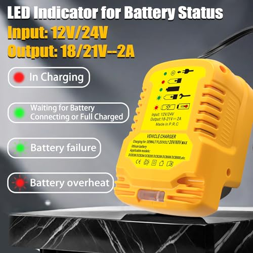 Car Battery Charger Replace for Dewalt 20V 60V MAX Lithium Ion Battery Charger DCB203 DCB201 DCB204 DCB206 DCB606 DCB609 Vehicle Charger(NOT for 12V)