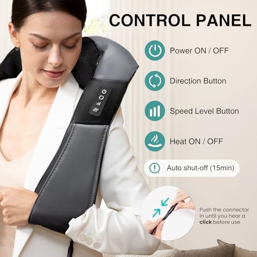 Nekteck Shiatsu Neck & Back Massager with Heat – Electric Kneading Shoulder Massager for Relaxation, Comfort, and Stress Relief (Not Cordless)