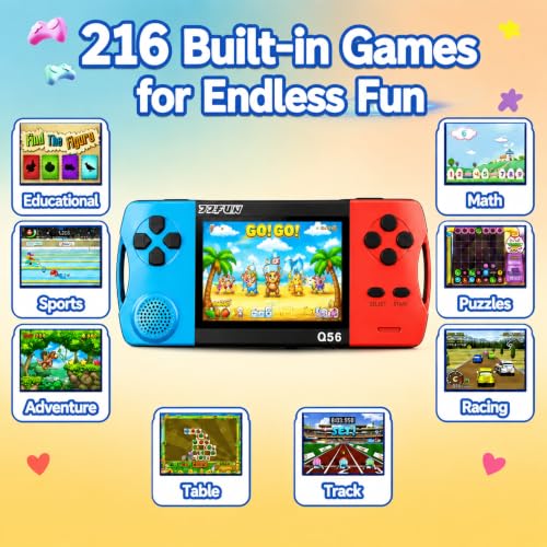 Handheld Games for Kids with 3.5" IPS Large Screen Built-in 216 Retro Video Games Portable Gaming Player with Rechargeable Battery Mini Arcade Electronic Toy Gifts for Boys Girls (Blue+Red)