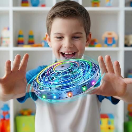 Hand Operated Mini UFO Drone, Cool Gifts Drone for kids & Beginners(Blue) | Hand Gesture Control, 360°Flip Stunt, Safety Mesh Enclosure, Quick USB Recharge, Easy to Control Indoor&Outdoor, Vibrant LED