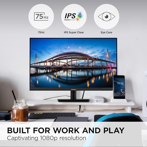 ViewSonic 32 Inch FHD 1080p IPS Computer Monitor, 75Hz Frameless Desktop Monitor with Built-in Speakers, Flicker-Free, Front Controls, HDMI and VGA for Home Office Productivity