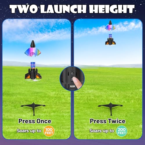 Rocket Launcher for Kids, 200 ft Self Launching Motorized Rocket Toy with LED and Safety Parachute Land, Outdoor Toys Cool Birthday for Boys Ages 8-12 (Orange)