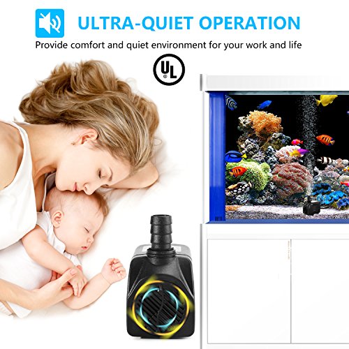 CWKJ Fountain Pump, 400GPH Submersible , Durable 25W Outdoor Water Pump with 6.5ft Power Cord, 3 Nozzles for Aquarium, Pond, Fish Tank, Water Pump Hydroponics, Backyard Fountain