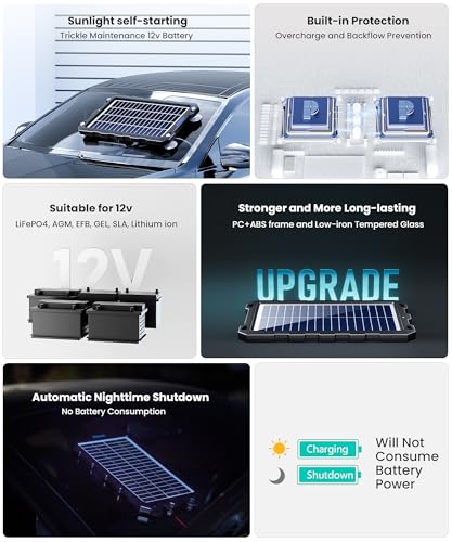 POWOXI Upgraded 7.5W-Solar-Battery-Trickle-Charger-Maintainer-12V Portable Waterproof Solar Panel Trickle Charging Kit for Car, Automotive, Motorcycle, Boat, Marine, RV,Trailer, Snowmobile, etc.