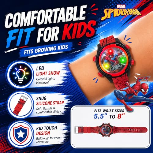Marvel Spider-Man Kids Watches – Digital Display, Interactive Features, Adjustable Strap, Vibrant Spider-Man Graphics, Durable for Active Kids