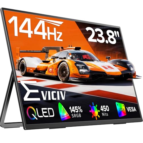 Portable Monitor 24” 144Hz 1080P, 145% sRGB QLED Gaming Monitor, 0.1MS FreeSync, 450Nits Laptop Monitor, USB-C & HDMI, VESA & Stand, Large Second Screen for Laptop, Computer, Mini PC, Game Consoles