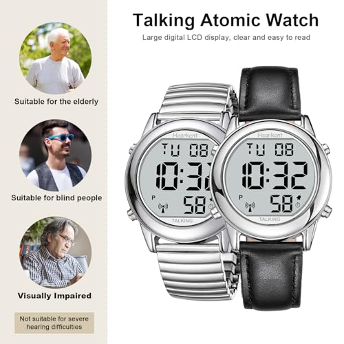 Large Digital Talking Watch English Speaking for The Blind, Elderly or Visually impaired Receives US Signals Automatic Time and Date Correction Big Numbers Easy to See Loud and Clear-Hearkent-2117M