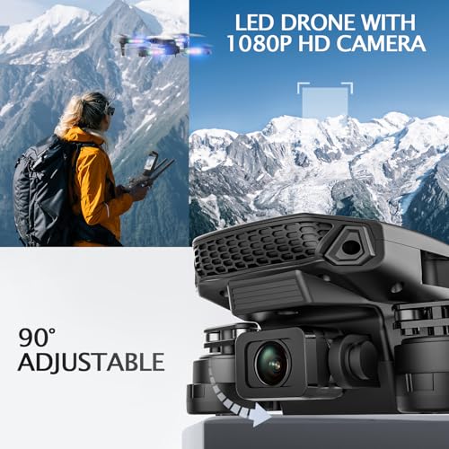 BEZGAR LED Lights Drone with Camera for Adults and Kids Beginners, Black | Drone with Camera 1080P HD, Foldable Drones for Kids RC Quadcopter with One Key Take Off 3D Flips, 2 Batteries, Toys for Boys