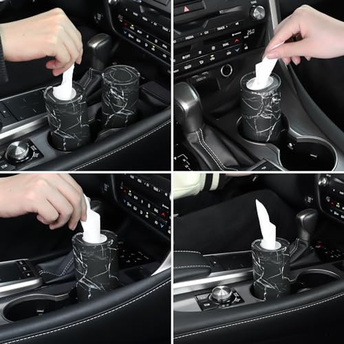 SINGARO Car Tissue Holder, 4 Pack Car Cup Holder Facial Tissues with Travel Tissue Bag, Quick and Convenient Flower Combination Car Tissue Box(4 Canisters/200 Tissues) Black