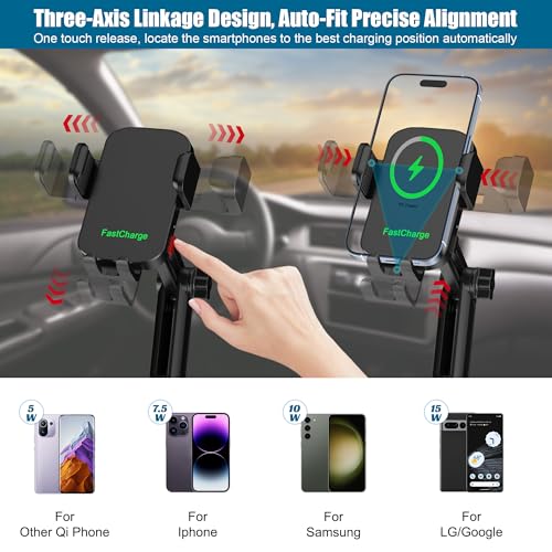 Wireless Car Charger Phone Mount Cup Holder, 3 in 1 15W Fast Charging Auto Clamping Cup Holder Expander for Car, Phone Holders for Your Car CupHolder Wireless Charger Compatible for All Smartphones