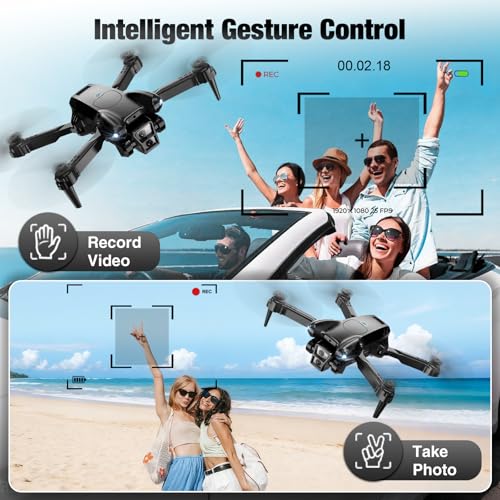 Drone with Camera 1080P HD,Mini Drone for Beginners Kids Adults,Foldable RC Quadcopter with Stable Hover,Trajectory Flight,One Key Take Off/Land,2 Batteries,Toys for Boys and Girls (Black)