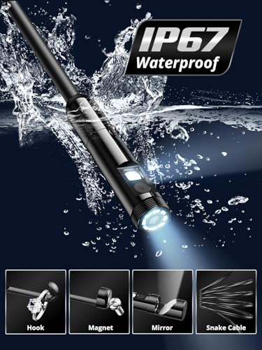 Endoscope Camera with Light, Dual-Lens 1920P HD Borescope with 8 Adjustable LED Lights, IP67 Waterproof Boroscope Inspection Tools, 16.4ft Semi-Rigid Snake Camera for iOS & Android