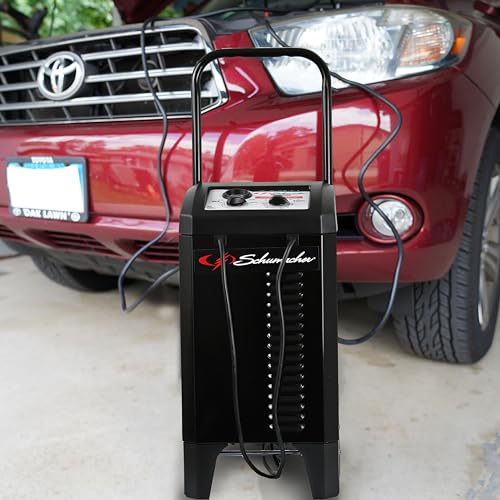 Schumacher Electric Wheeled Manual 10A Car Battery Charger and 200A Engine Starter, 2-in-1 Solution, 40A Boost, for 6V/12V Power Sport, Automotive, and Marine Batteries, SC1446