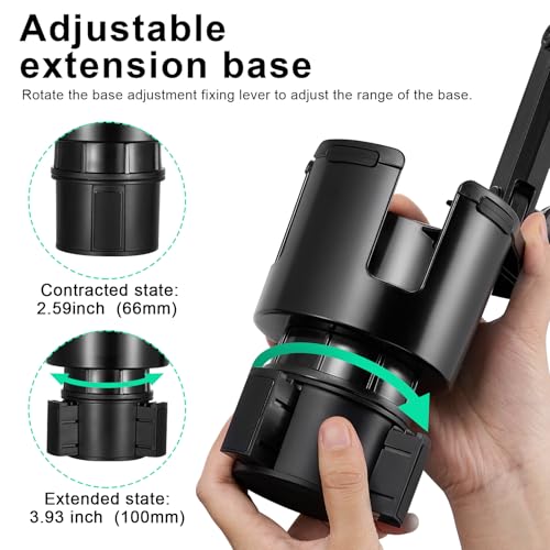 This Hill Car Cup Holder Expander 2-in-1 with Adjustable Base & 360° Rotating Phone Mount, Compatible with iPhone 17 Pro Max and Smartphones up to 4.13", Fits Large Bottles up to 3.78"